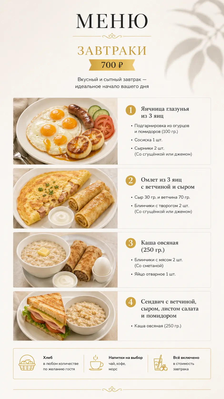 Меню Завтраки Лотос